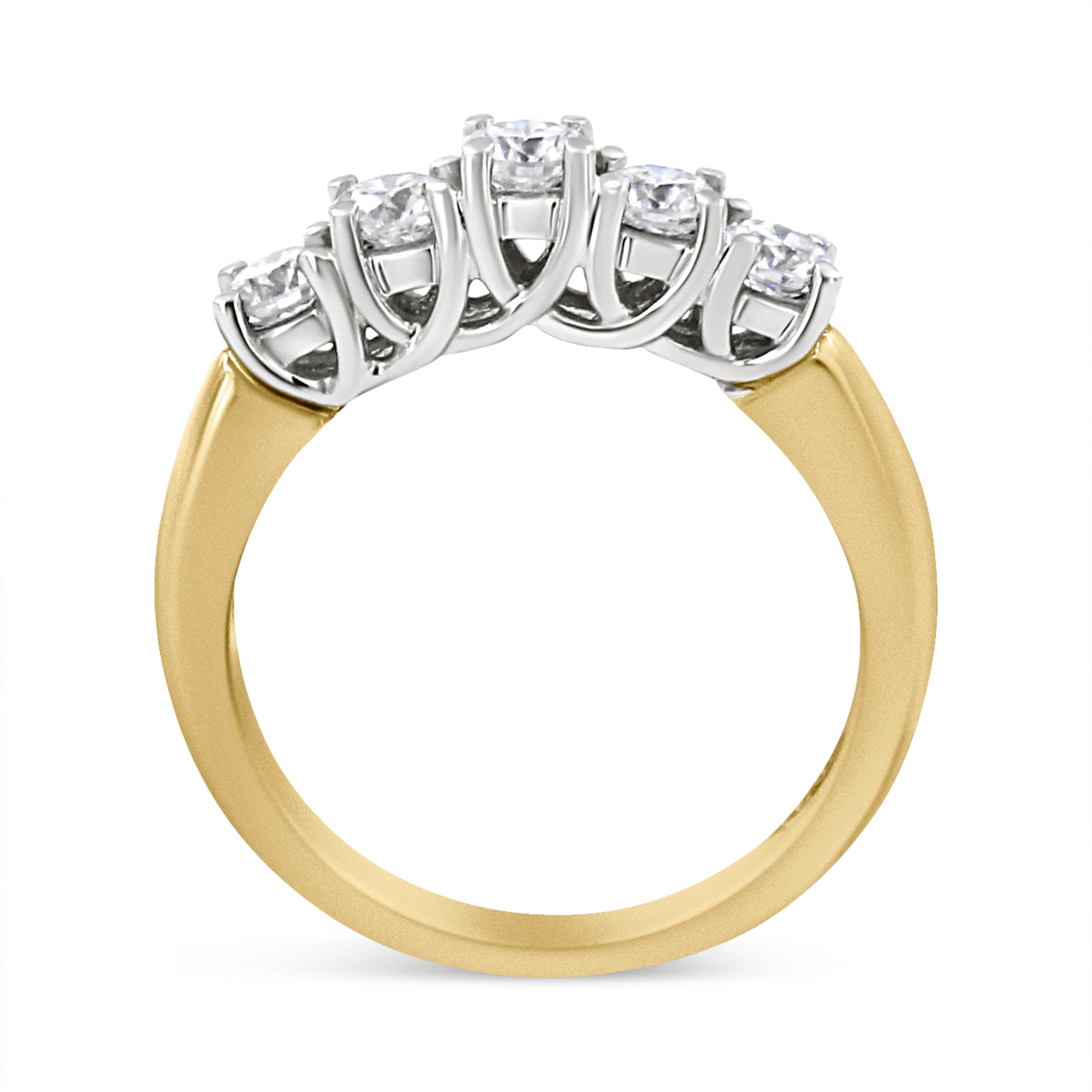 18K Yellow Gold 1.0 Cttw 4 Prong Set Round Cut Diamond Step up 5 Stone Ring Band (F-G Color, SI1-SI2 Clarity) - Size 6 Bids.com