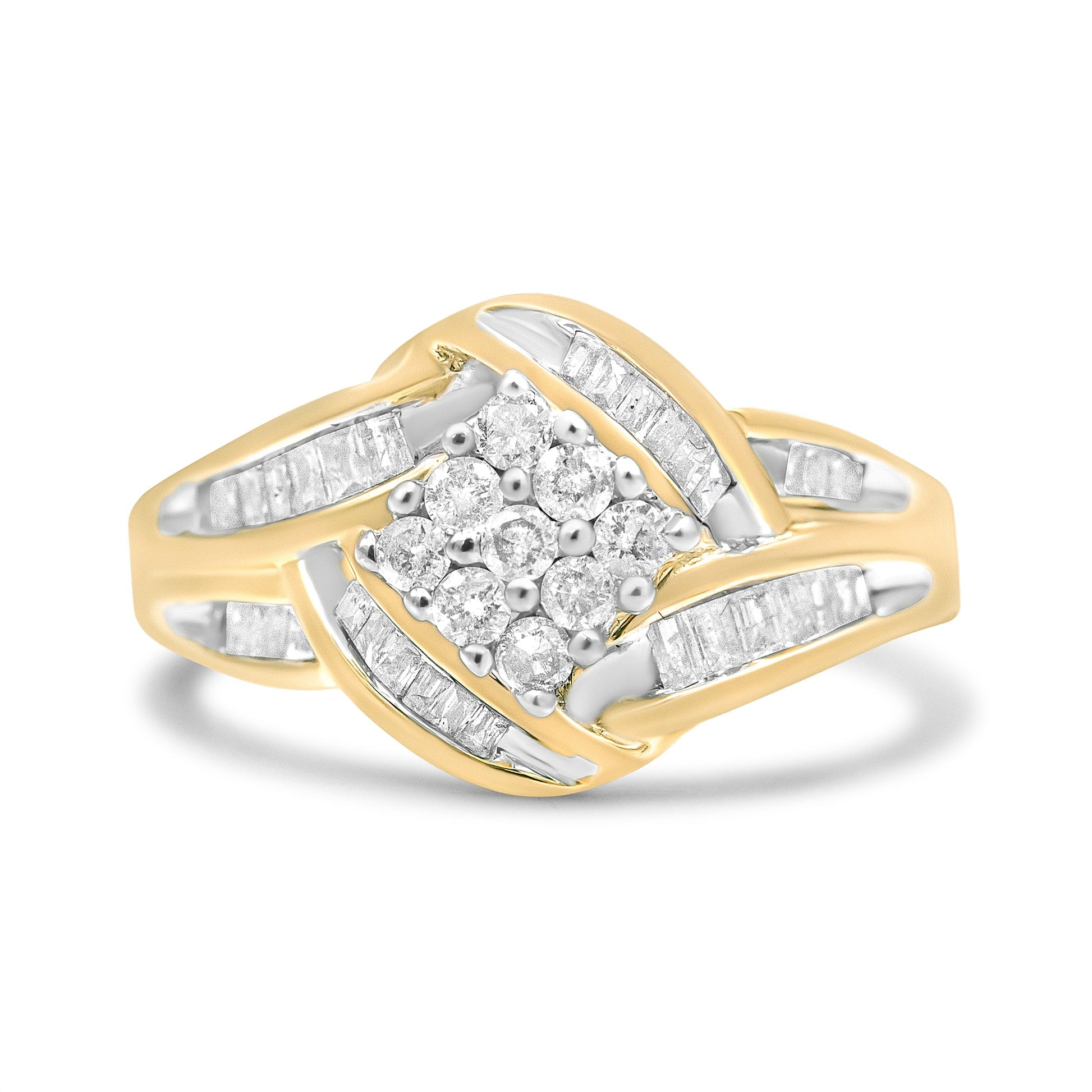 10K Yellow and White Gold 3/4 Cttw Diamond Cluster and Swirl Ring (H-I Color, I1-I2 Clarity) Bids.com