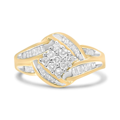 10K Yellow and White Gold 3/4 Cttw Diamond Cluster and Swirl Ring (H-I Color, I1-I2 Clarity) Bids.com