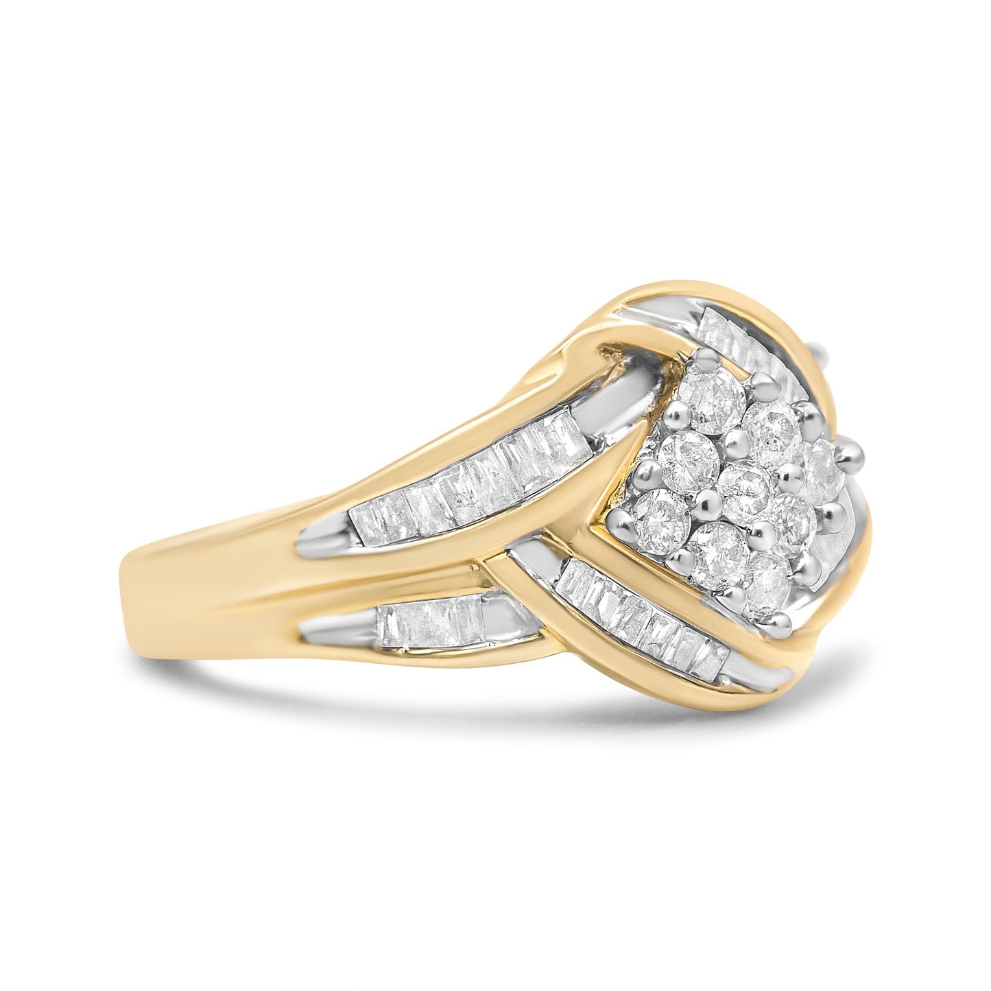 10K Yellow and White Gold 3/4 Cttw Diamond Cluster and Swirl Ring (H-I Color, I1-I2 Clarity) Bids.com