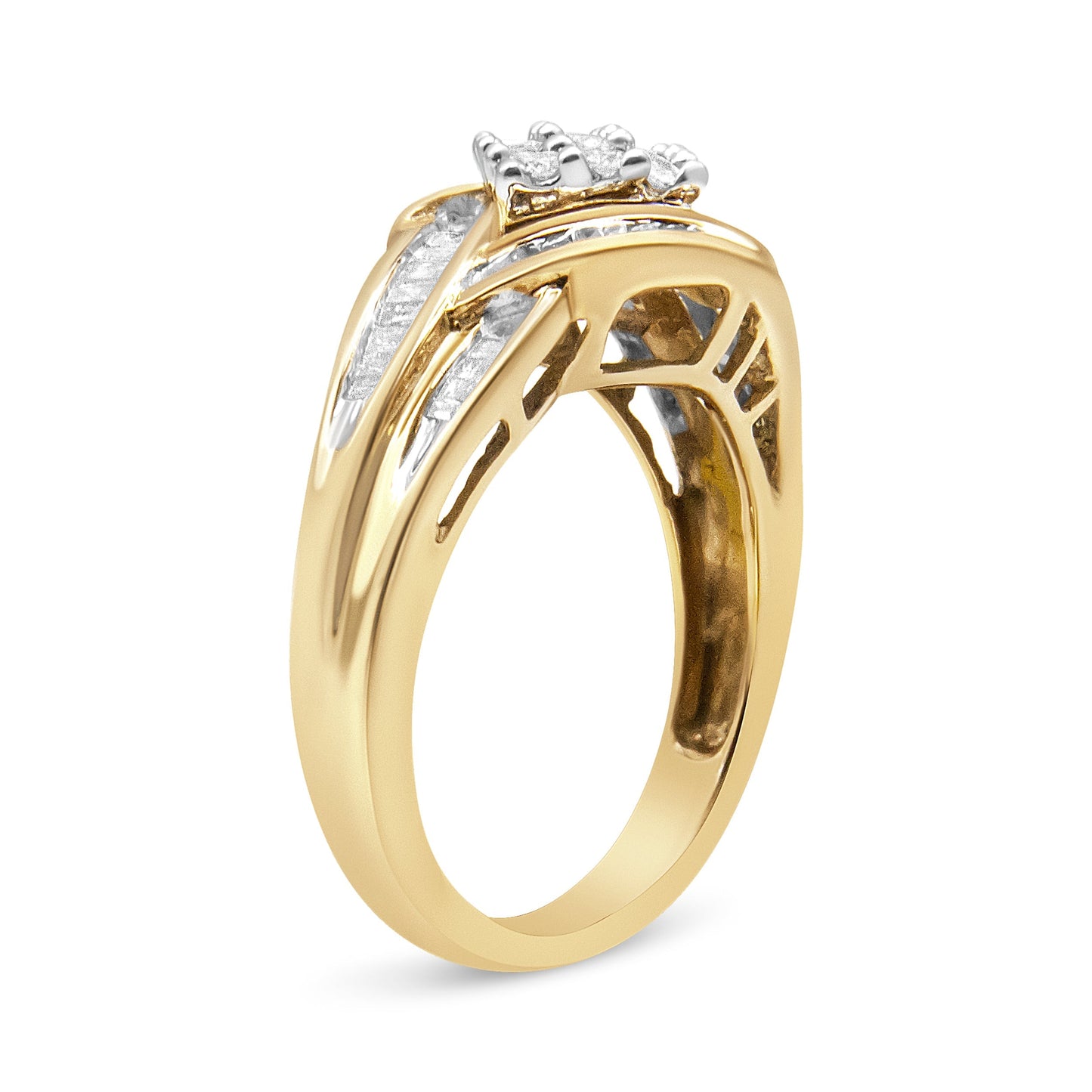 10K Yellow and White Gold 3/4 Cttw Diamond Cluster and Swirl Ring (H-I Color, I1-I2 Clarity) Bids.com