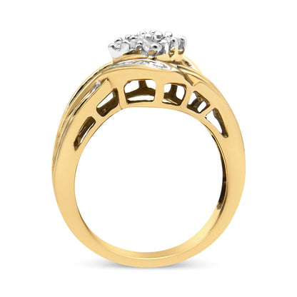 10K Yellow and White Gold 3/4 Cttw Diamond Cluster and Swirl Ring (H-I Color, I1-I2 Clarity) Bids.com
