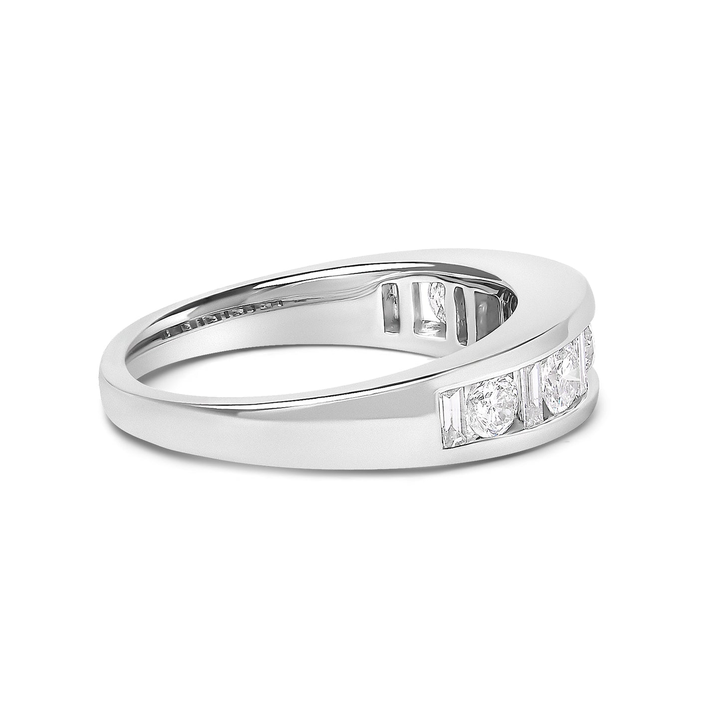 14K White Gold Alternating 1.0 Cttw Round and Baguette Diamond Channel Band Ring Bids.com