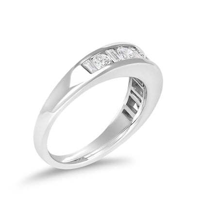 14K White Gold Alternating 1.0 Cttw Round and Baguette Diamond Channel Band Ring Bids.com
