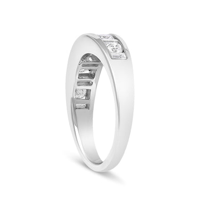14K White Gold Alternating 1.0 Cttw Round and Baguette Diamond Channel Band Ring Bids.com