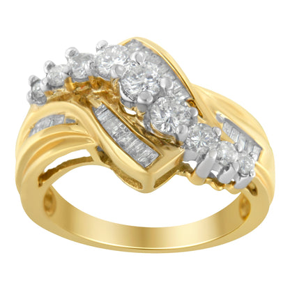 10K Two-Toned Diamond Bypass Ring (1 Cttw, H-I Color, SI2-I1 Clarity) - Size 6-1/2 Bids.com