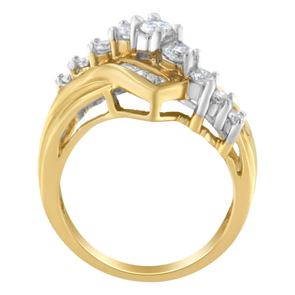 10K Two-Toned Diamond Bypass Ring (1 Cttw, H-I Color, SI2-I1 Clarity) - Size 6-1/2 Bids.com