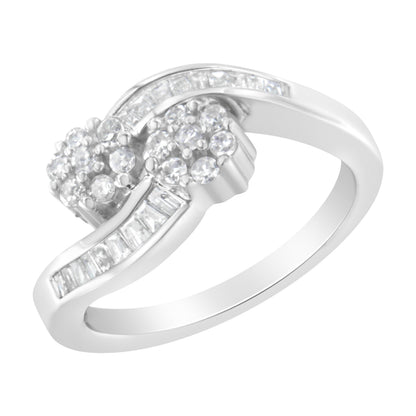 14K White Gold Round and Baguette Diamond Bypass Ring (1/2 cttw, H-I Color, I1-I2 Clarity) - Ring Size 6 Bids.com