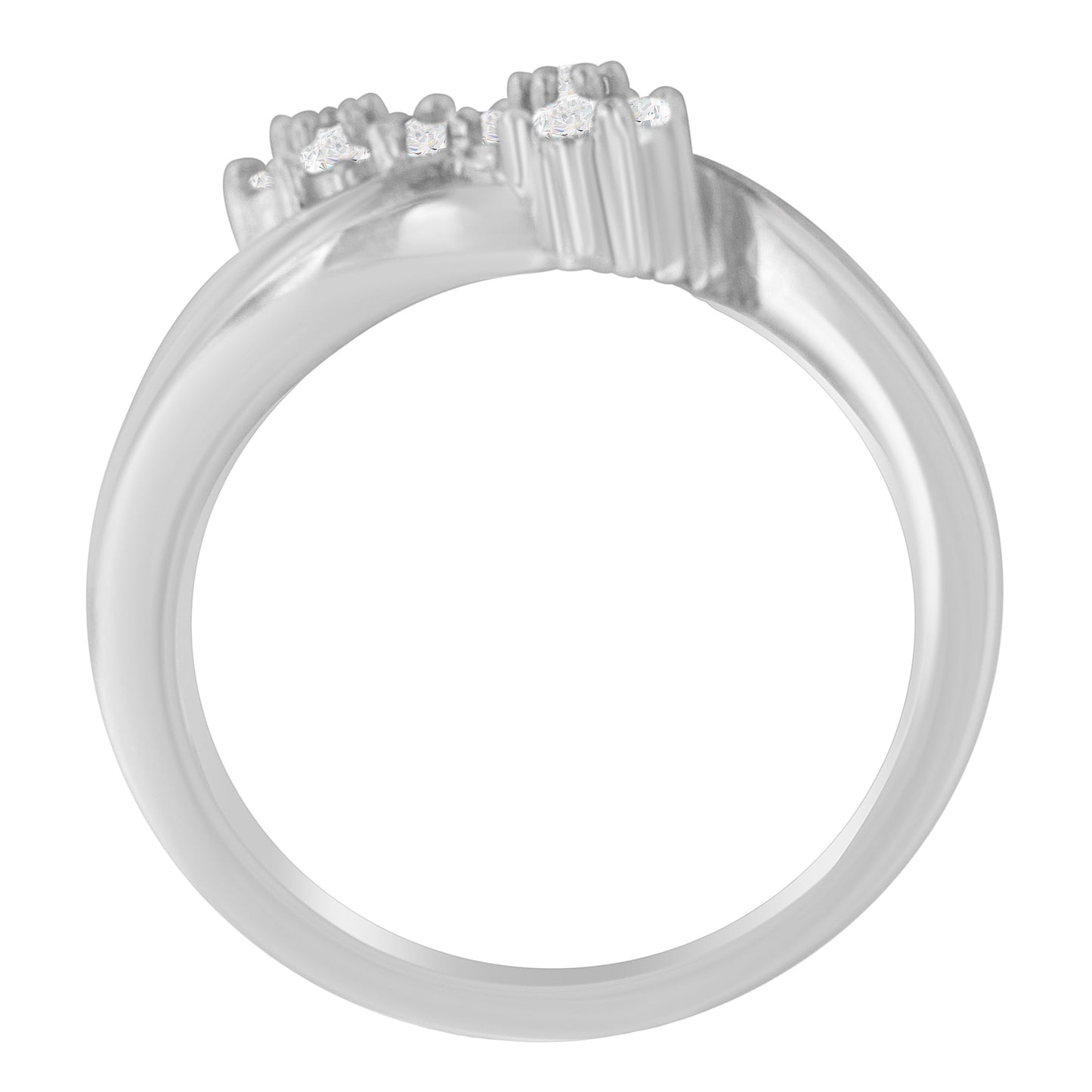 14K White Gold Round and Baguette Diamond Bypass Ring (1/2 cttw, H-I Color, I1-I2 Clarity) - Ring Size 6 Bids.com
