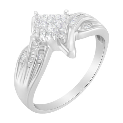 10K White Gold 1/3 Cttw Princess and Baguette Cut Diamond Bypass Style Cocktail Ring (I-J Color, I1-I2 Clarity) - Size 4 Bids.com