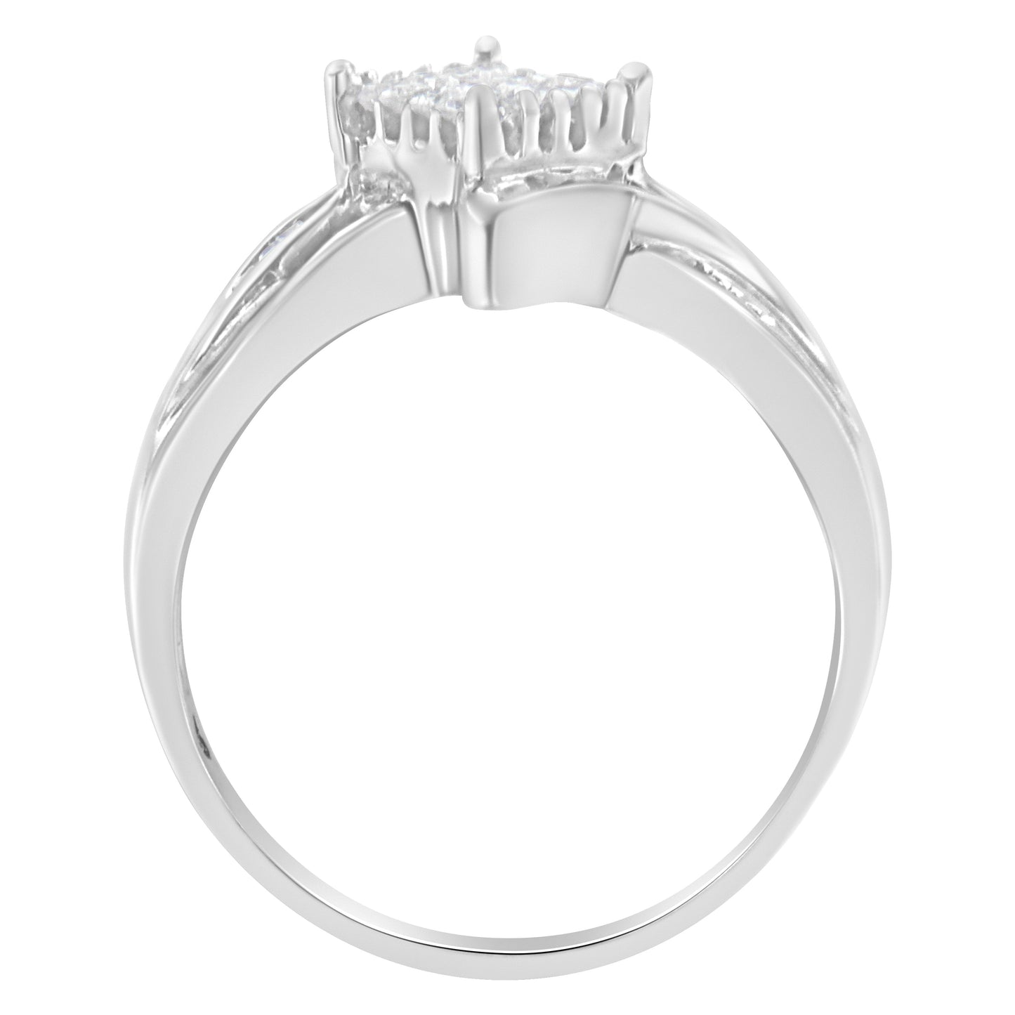 10K White Gold 1/3 Cttw Princess and Baguette Cut Diamond Bypass Style Cocktail Ring (I-J Color, I1-I2 Clarity) - Size 4 Bids.com