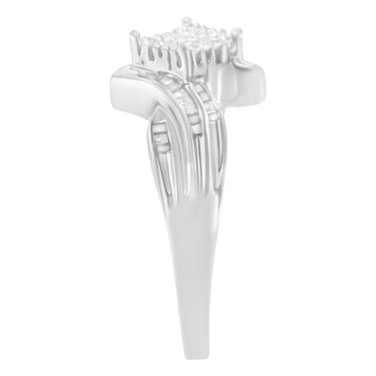 10K White Gold 1/3 Cttw Princess and Baguette Cut Diamond Bypass Style Cocktail Ring (I-J Color, I1-I2 Clarity) - Size 4 Bids.com