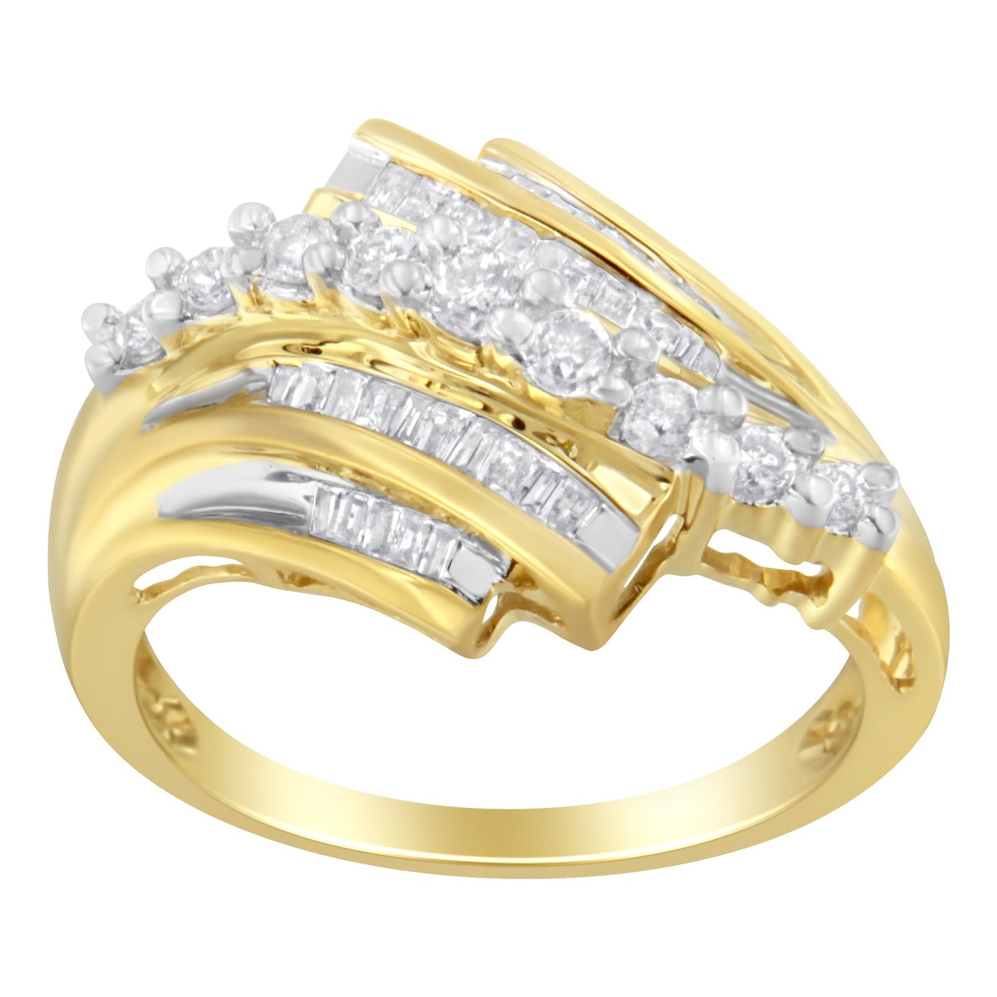 10K Yellow Gold Round and Baguette Diamond-Cut Ring (1/2 Cttw, I-J Color, I1-I2 Clarity) - Size 7 Bids.com