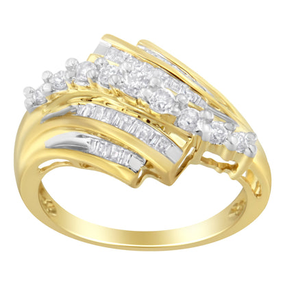10K Yellow Gold Round and Baguette Diamond-Cut Ring (1/2 Cttw, I-J Color, I1-I2 Clarity) - Size 7 Bids.com