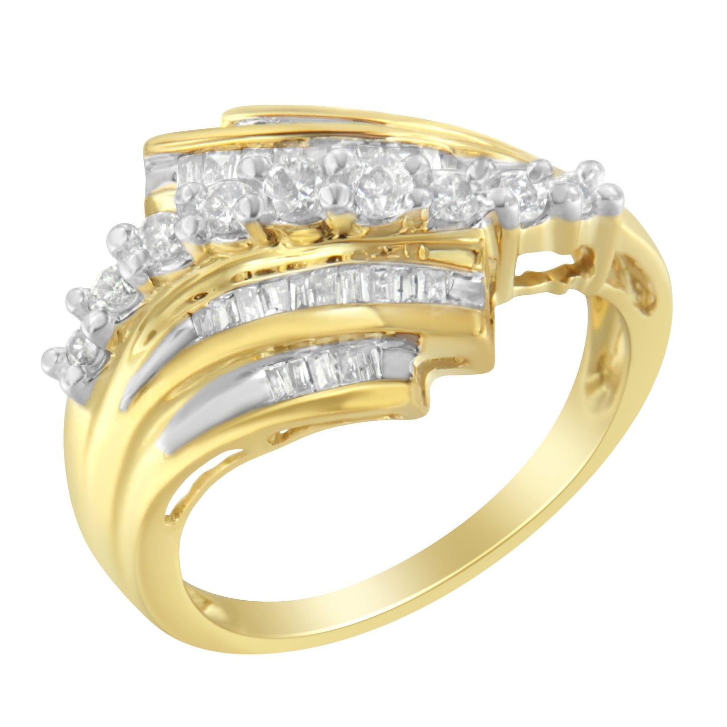 10K Yellow Gold Round and Baguette Diamond-Cut Ring (1/2 Cttw, I-J Color, I1-I2 Clarity) - Size 7 Bids.com