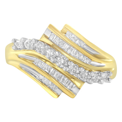 10K Yellow Gold Round and Baguette Diamond-Cut Ring (1/2 Cttw, I-J Color, I1-I2 Clarity) - Size 7 Bids.com