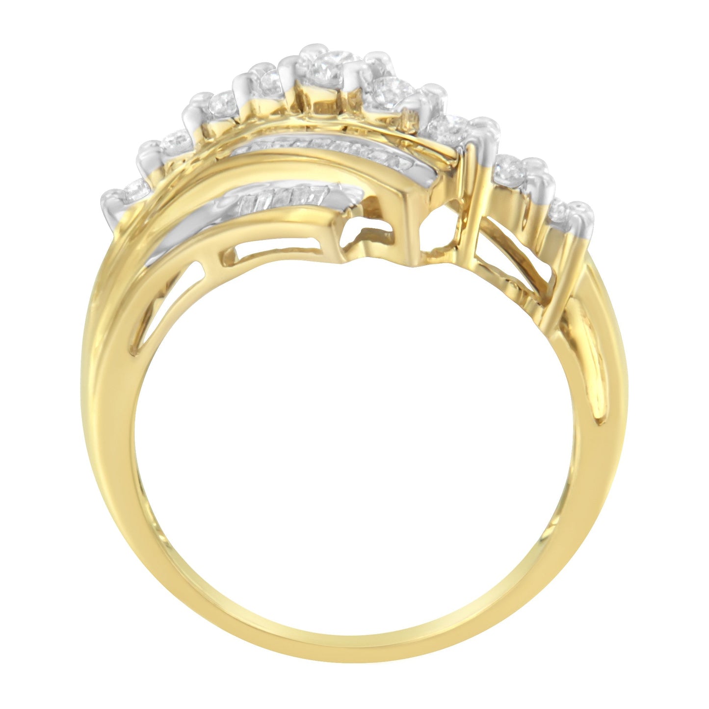 10K Yellow Gold Round and Baguette Diamond-Cut Ring (1/2 Cttw, I-J Color, I1-I2 Clarity) - Size 7 Bids.com