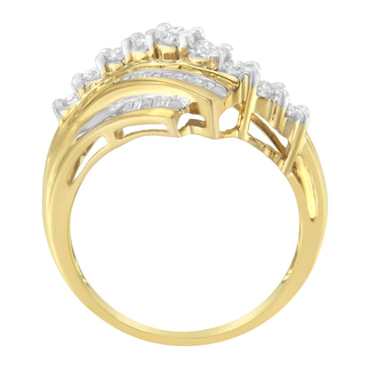 10K Yellow Gold Round and Baguette Diamond-Cut Ring (1/2 Cttw, I-J Color, I1-I2 Clarity) - Size 7 Bids.com