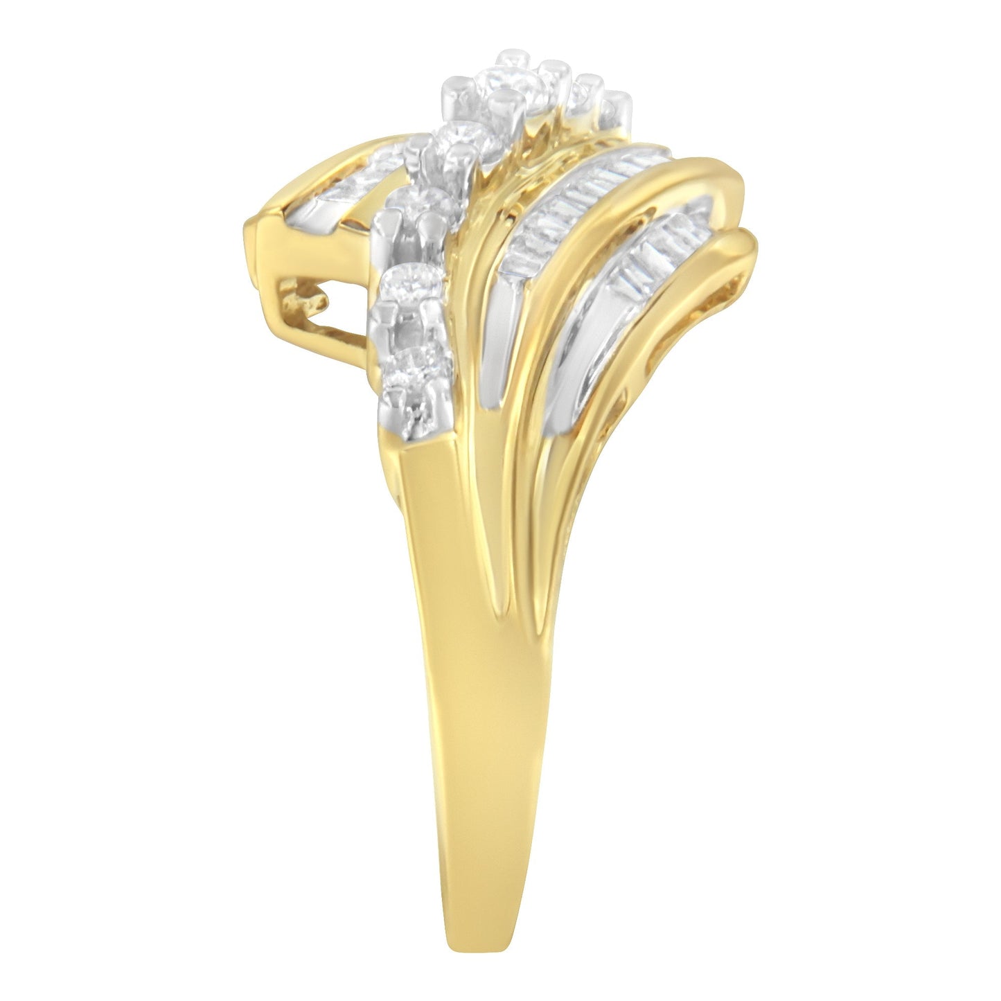 10K Yellow Gold Round and Baguette Diamond-Cut Ring (1/2 Cttw, I-J Color, I1-I2 Clarity) - Size 7 Bids.com