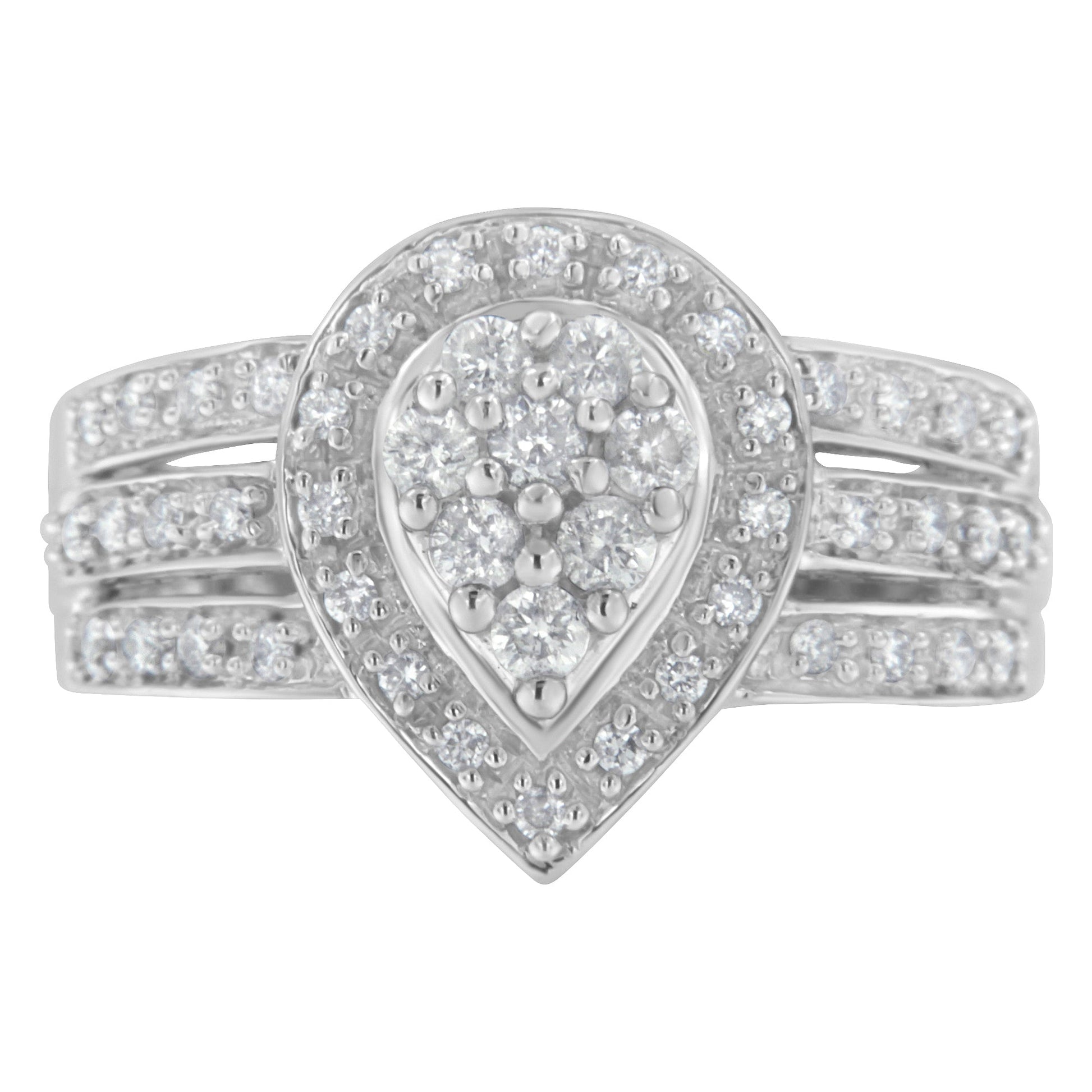 10K White Gold Round Cut Diamond Teardrop Ring (1/2 Cttw, H-I Color, SI2-I1 Clarity) - Size 6-1/2 Bids.com
