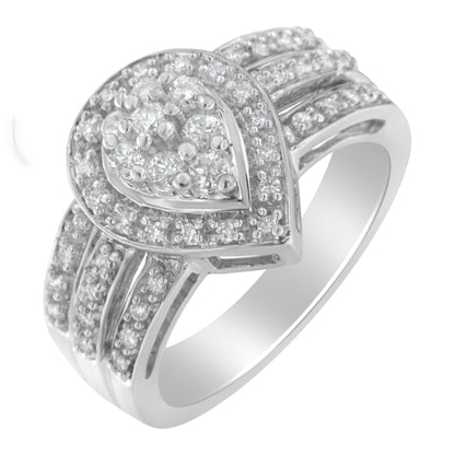 10K White Gold Round Cut Diamond Teardrop Ring (1/2 Cttw, H-I Color, SI2-I1 Clarity) - Size 6-1/2 Bids.com