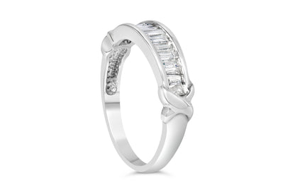 .925 Sterling Silver 1/2 Cttw Baguette Cut Diamond Channel Set X-Station Wedding Ring (H-I Color, I1-I2 Clarity) - Size 6-1/2 Bids.com