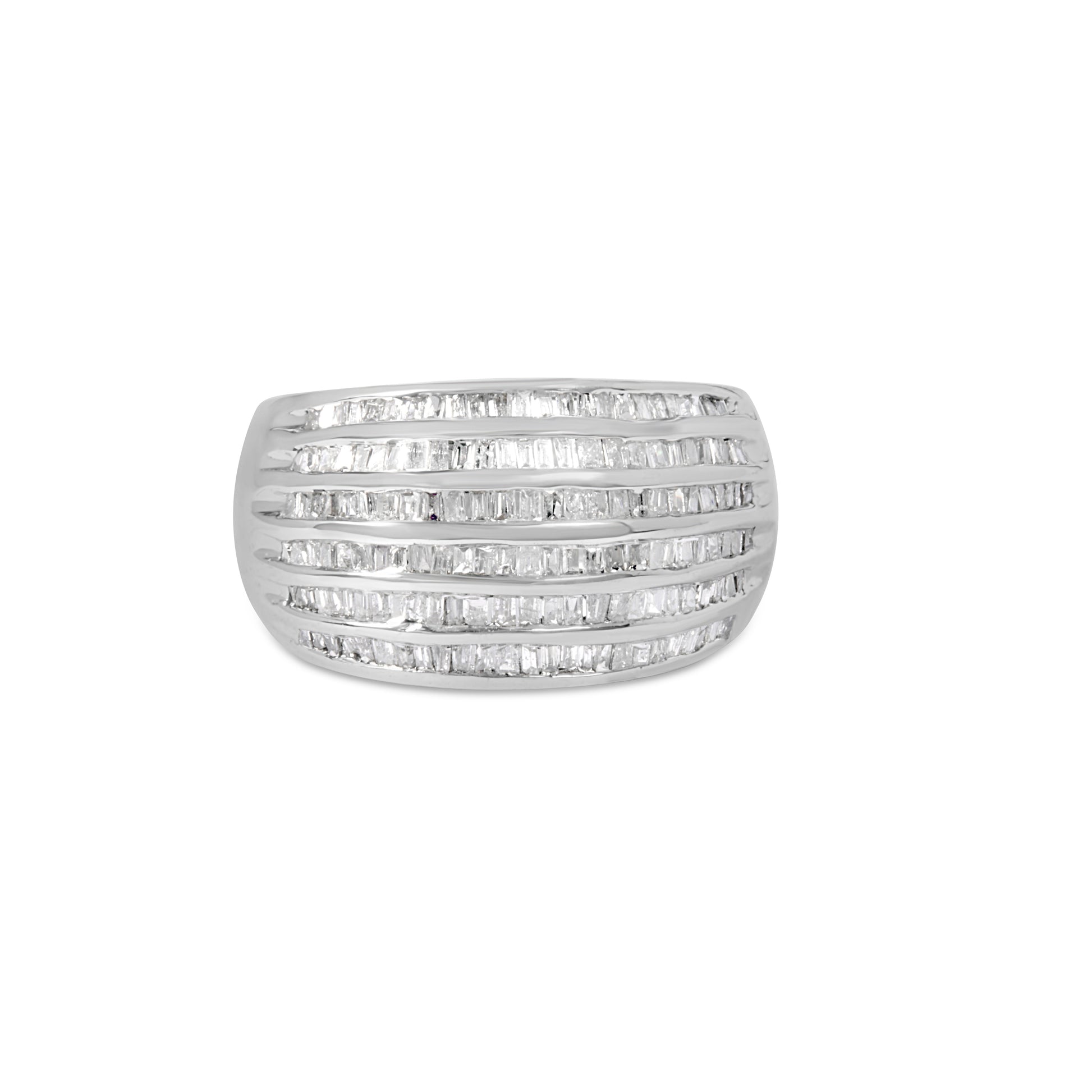 .925 Sterling Silver 1.0 Cttw Baguette-Cut Diamond 6-Row Channel Set Domed Tapered Cocktail Fashion Ring (H-I Color, I2-I3 Clarity) - Size 6-1/2 Bids.com