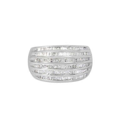 .925 Sterling Silver 1.0 Cttw Baguette-Cut Diamond 6-Row Channel Set Domed Tapered Cocktail Fashion Ring (H-I Color, I2-I3 Clarity) - Size 6-1/2 Bids.com