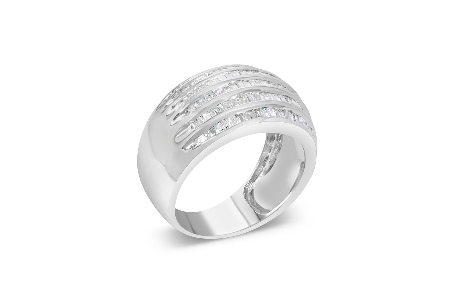 .925 Sterling Silver 1.0 Cttw Baguette-Cut Diamond 6-Row Channel Set Domed Tapered Cocktail Fashion Ring (H-I Color, I2-I3 Clarity) - Size 6-1/2 Bids.com