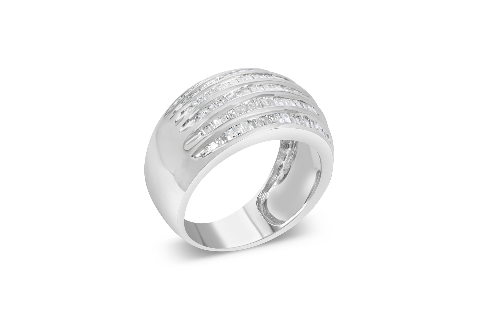 .925 Sterling Silver 1.0 Cttw Baguette-Cut Diamond 6-Row Channel Set Domed Tapered Cocktail Fashion Ring (H-I Color, I2-I3 Clarity) - Size 6-1/2 Bids.com