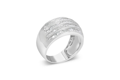 .925 Sterling Silver 1.0 Cttw Baguette-Cut Diamond 6-Row Channel Set Domed Tapered Cocktail Fashion Ring (H-I Color, I2-I3 Clarity) - Size 6-1/2 Bids.com