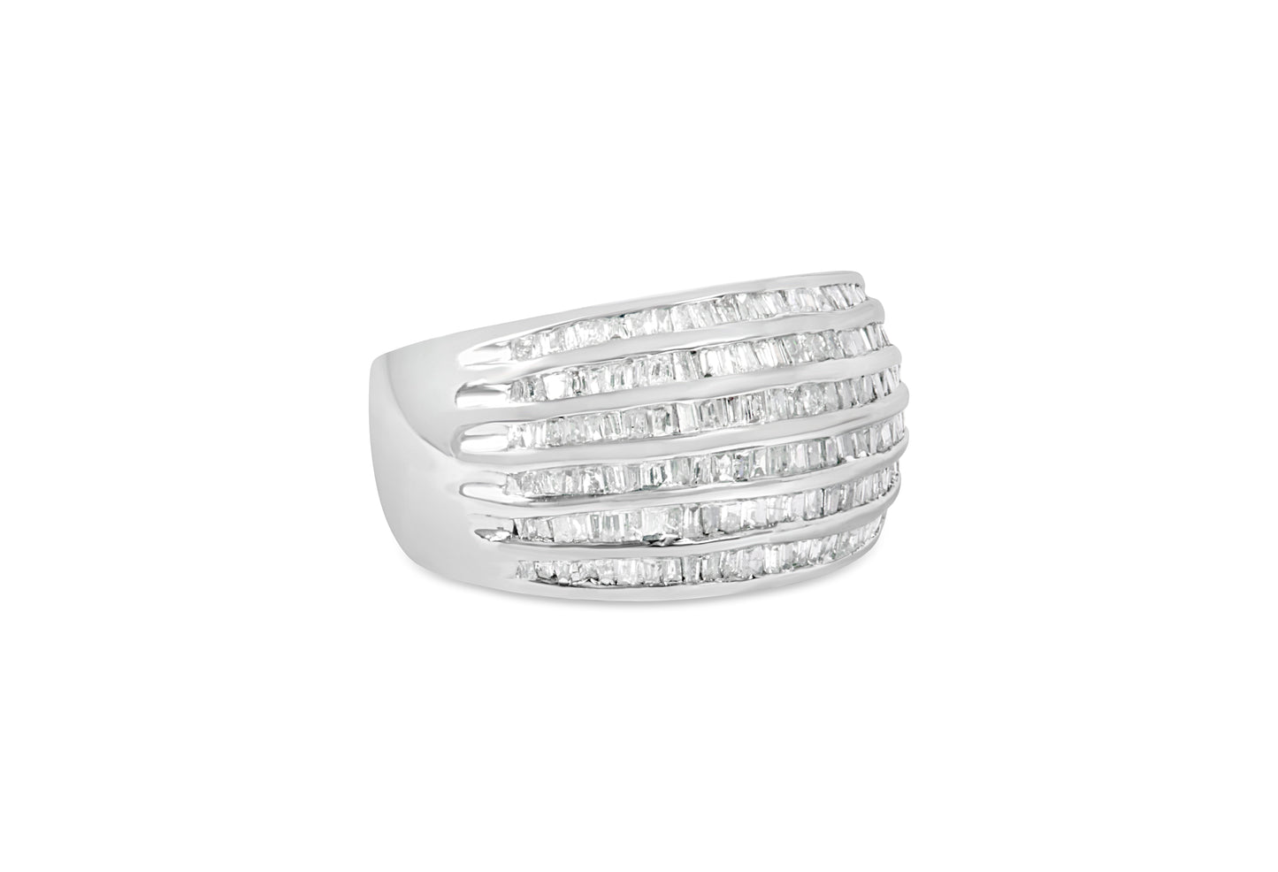 .925 Sterling Silver 1.0 Cttw Baguette-Cut Diamond 6-Row Channel Set Domed Tapered Cocktail Fashion Ring (H-I Color, I2-I3 Clarity) - Size 6-1/2 Bids.com