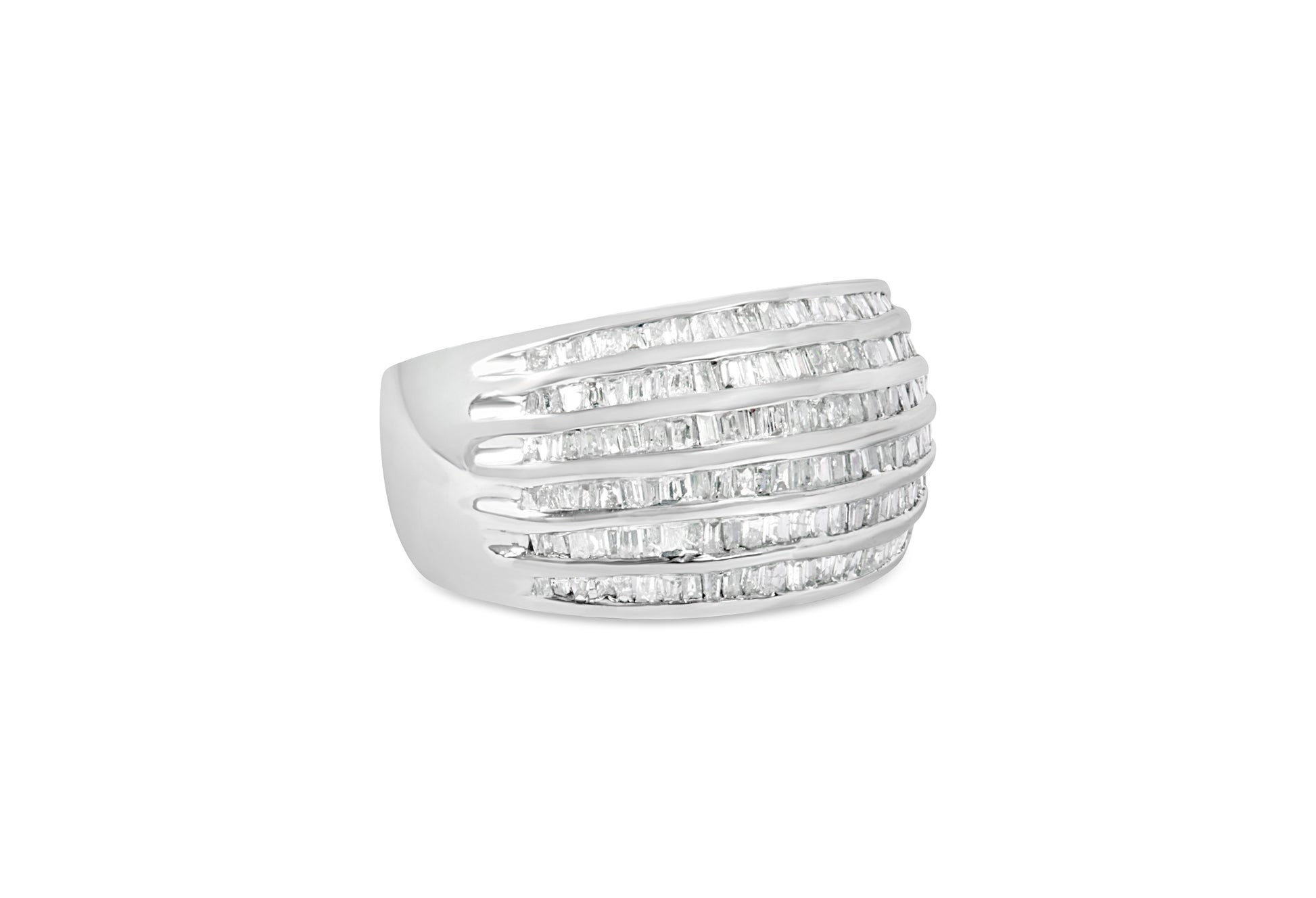.925 Sterling Silver 1.0 Cttw Baguette-Cut Diamond 6-Row Channel Set Domed Tapered Cocktail Fashion Ring (H-I Color, I2-I3 Clarity) - Size 6-1/2 Bids.com