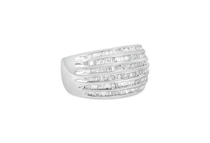 .925 Sterling Silver 1.0 Cttw Baguette-Cut Diamond 6-Row Channel Set Domed Tapered Cocktail Fashion Ring (H-I Color, I2-I3 Clarity) - Size 6-1/2 Bids.com