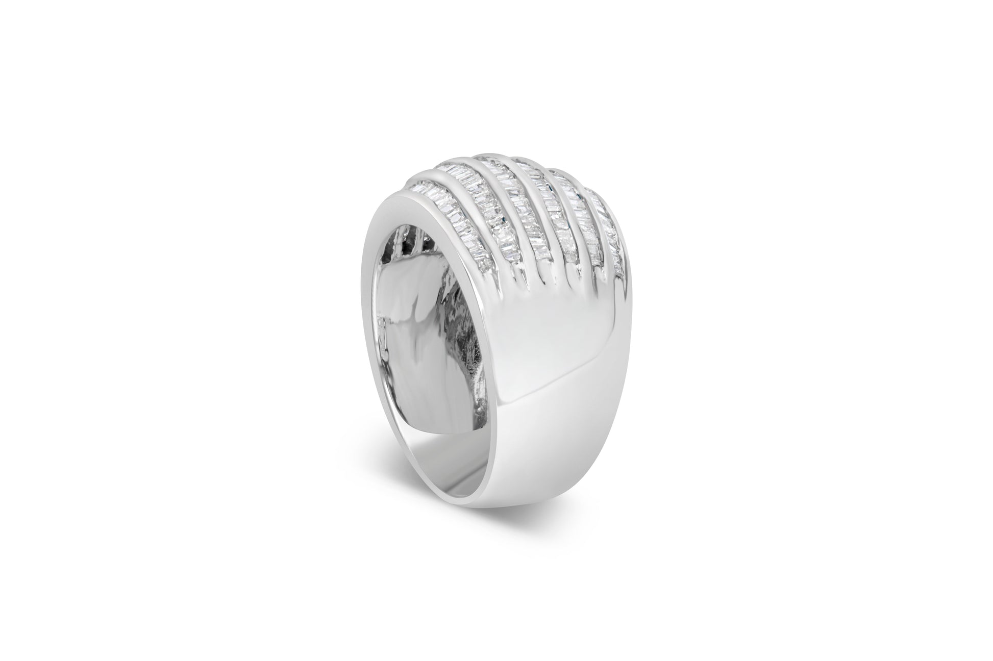 .925 Sterling Silver 1.0 Cttw Baguette-Cut Diamond 6-Row Channel Set Domed Tapered Cocktail Fashion Ring (H-I Color, I2-I3 Clarity) - Size 6-1/2 Bids.com