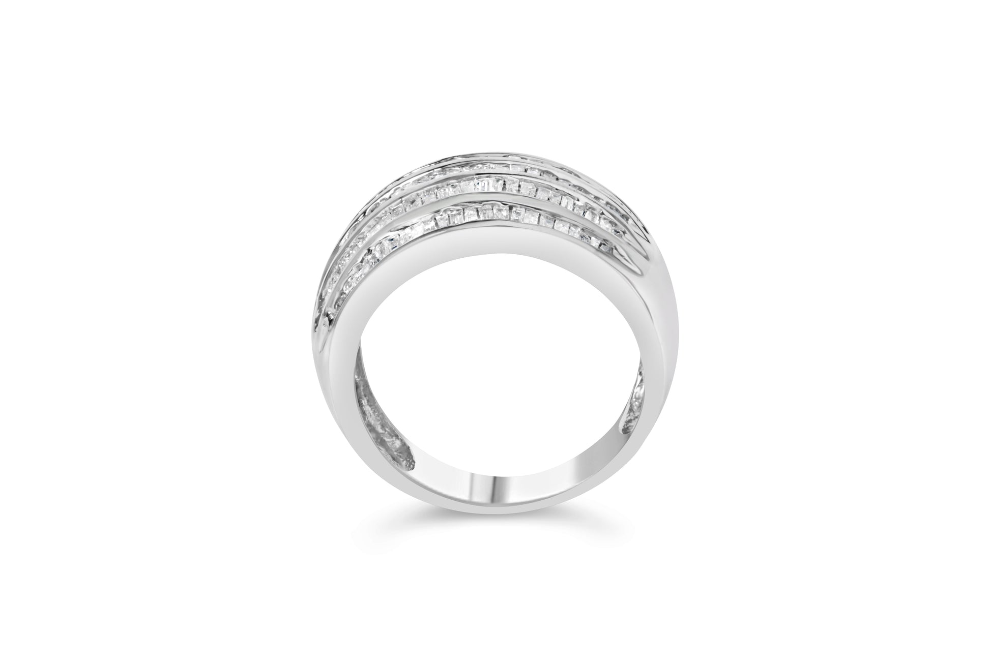 .925 Sterling Silver 1.0 Cttw Baguette-Cut Diamond 6-Row Channel Set Domed Tapered Cocktail Fashion Ring (H-I Color, I2-I3 Clarity) - Size 6-1/2 Bids.com