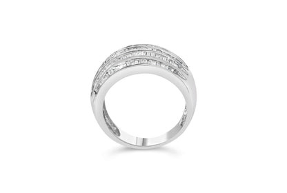 .925 Sterling Silver 1.0 Cttw Baguette-Cut Diamond 6-Row Channel Set Domed Tapered Cocktail Fashion Ring (H-I Color, I2-I3 Clarity) - Size 6-1/2 Bids.com