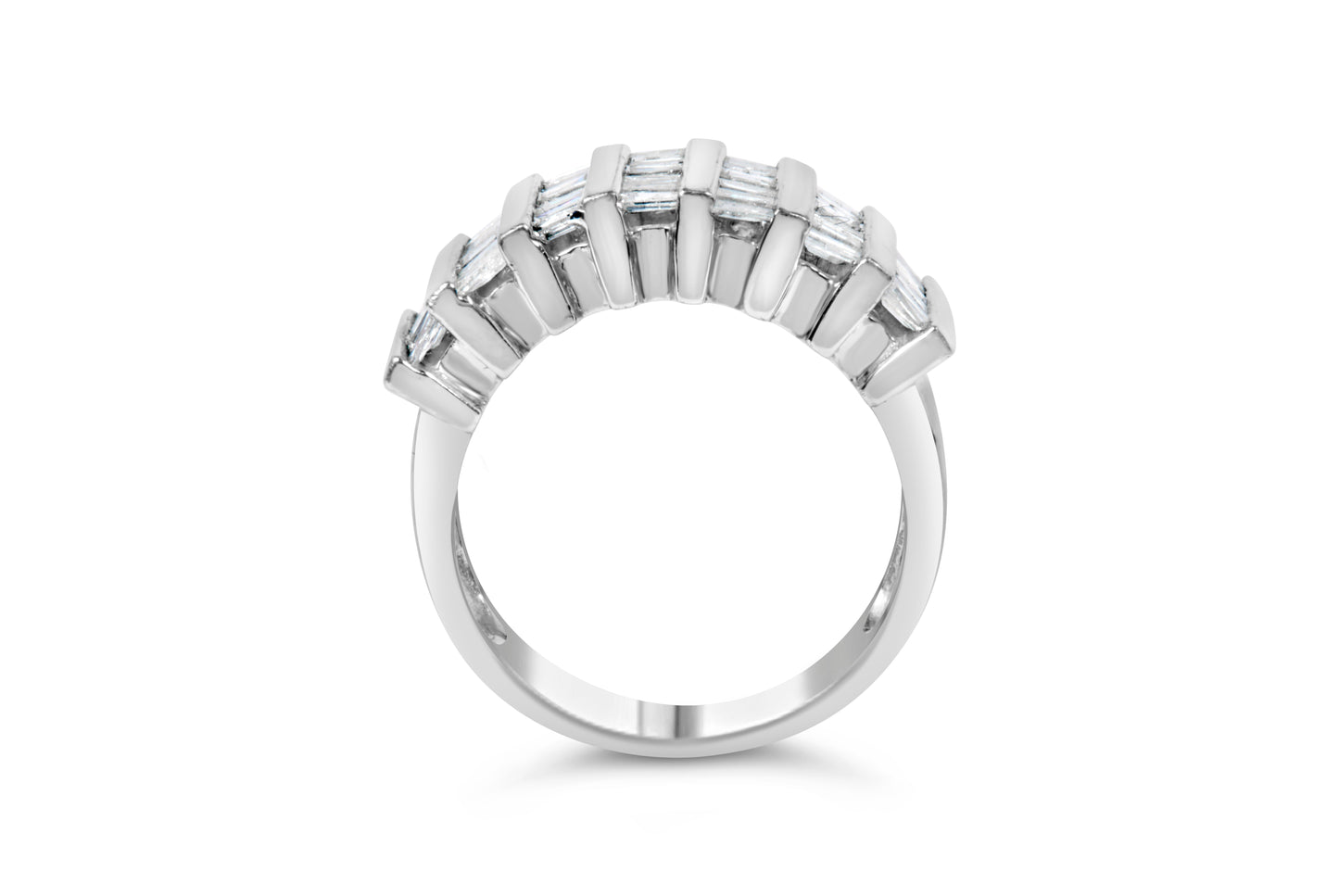 .925 Sterling Silver 1.0 Cttw Baguette Cut Diamond Vertical Channel Fluted Multi-Row Unisex Fashion Wedding Ring (H-I Color, I1-I2 Clarity) - Size 6-3/4 Bids.com