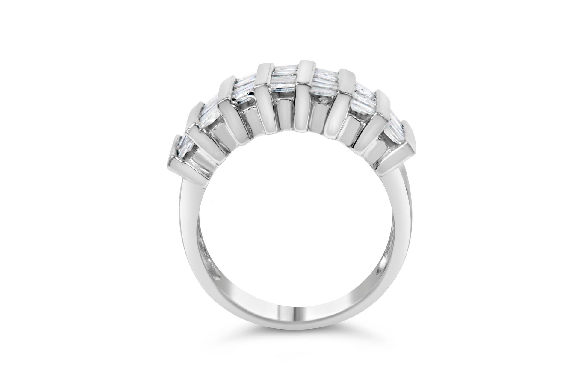 .925 Sterling Silver 1.0 Cttw Baguette Cut Diamond Vertical Channel Fluted Multi-Row Unisex Fashion Wedding Ring (H-I Color, I1-I2 Clarity) - Size 6-3/4 Bids.com