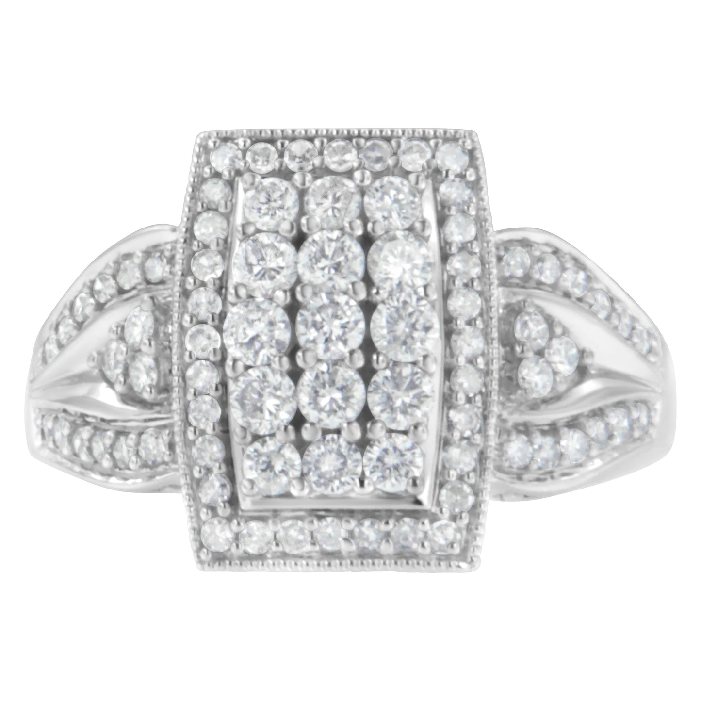 10K White Gold 1.0 Cttw Diamond Rectangular Cushion Shaped Cluster Halo Flared Band Cocktail Fashion Ring (H-I Color, SI2-I1 Clarity) - Size 7 Bids.com