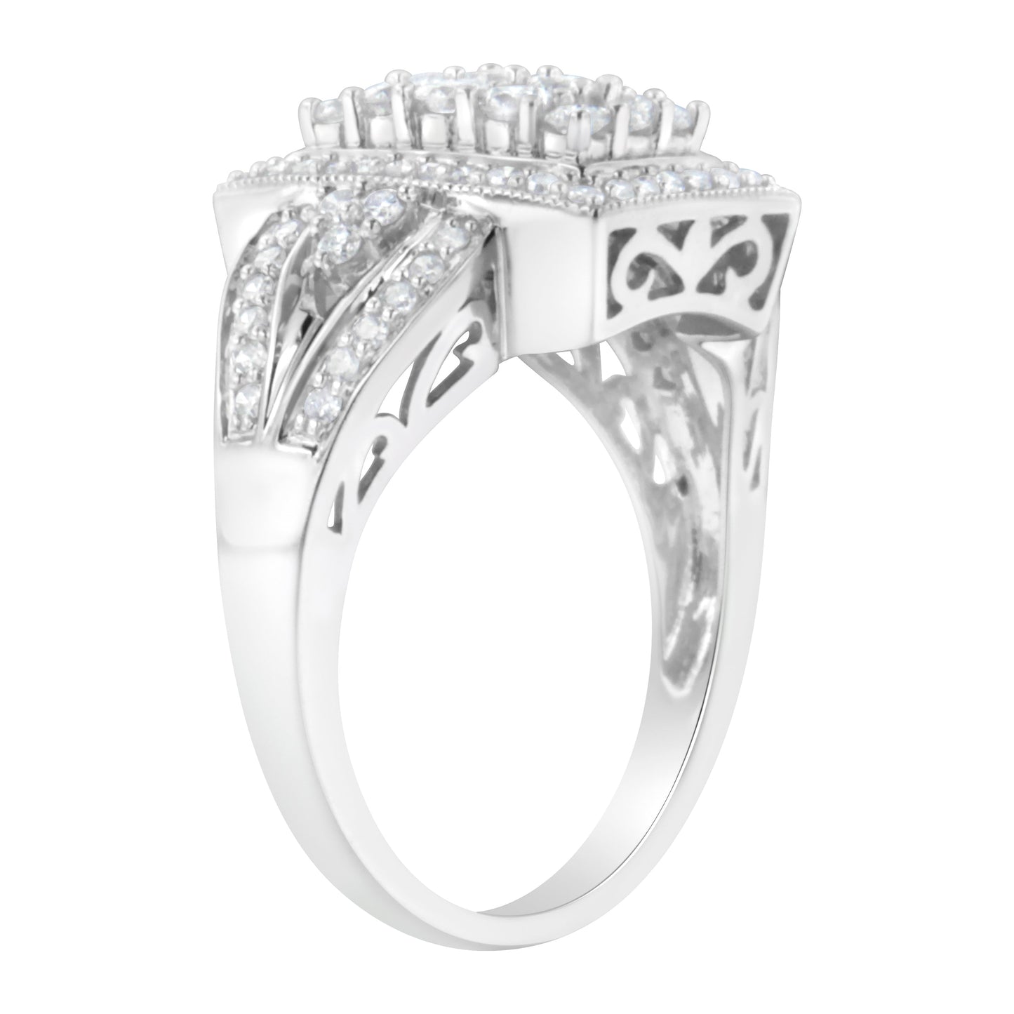 10K White Gold 1.0 Cttw Diamond Rectangular Cushion Shaped Cluster Halo Flared Band Cocktail Fashion Ring (H-I Color, SI2-I1 Clarity) - Size 7 Bids.com