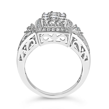 10K White Gold 1.0 Cttw Diamond Rectangular Cushion Shaped Cluster Halo Flared Band Cocktail Fashion Ring (H-I Color, SI2-I1 Clarity) - Size 7 Bids.com