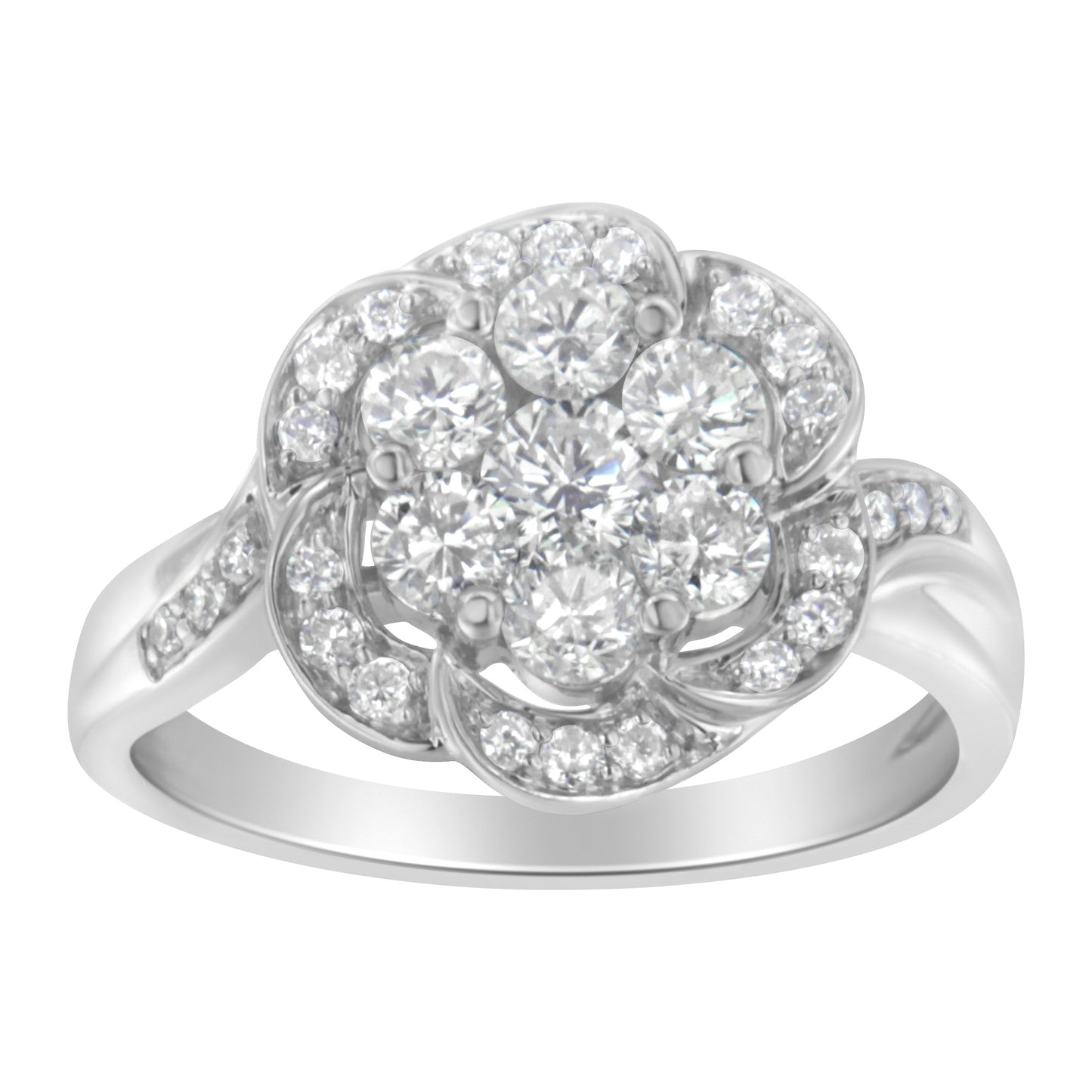 14K White Gold Floral Cluster Diamond Ring (1.0 Cttw, H-I Color, SI2-I1 Clarity) - Size 6 Bids.com