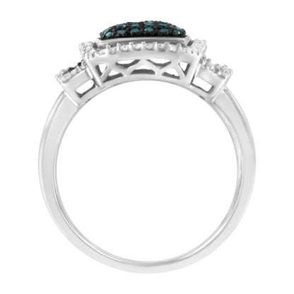 Black Rhodium Plated .925 Sterling Silver 1/2 Cttw White & Blue Diamond Square Halo Cocktail Ring (Fancy Blue & H-I Color, I2-I3 Clarity) - SIze 6 Bids.com