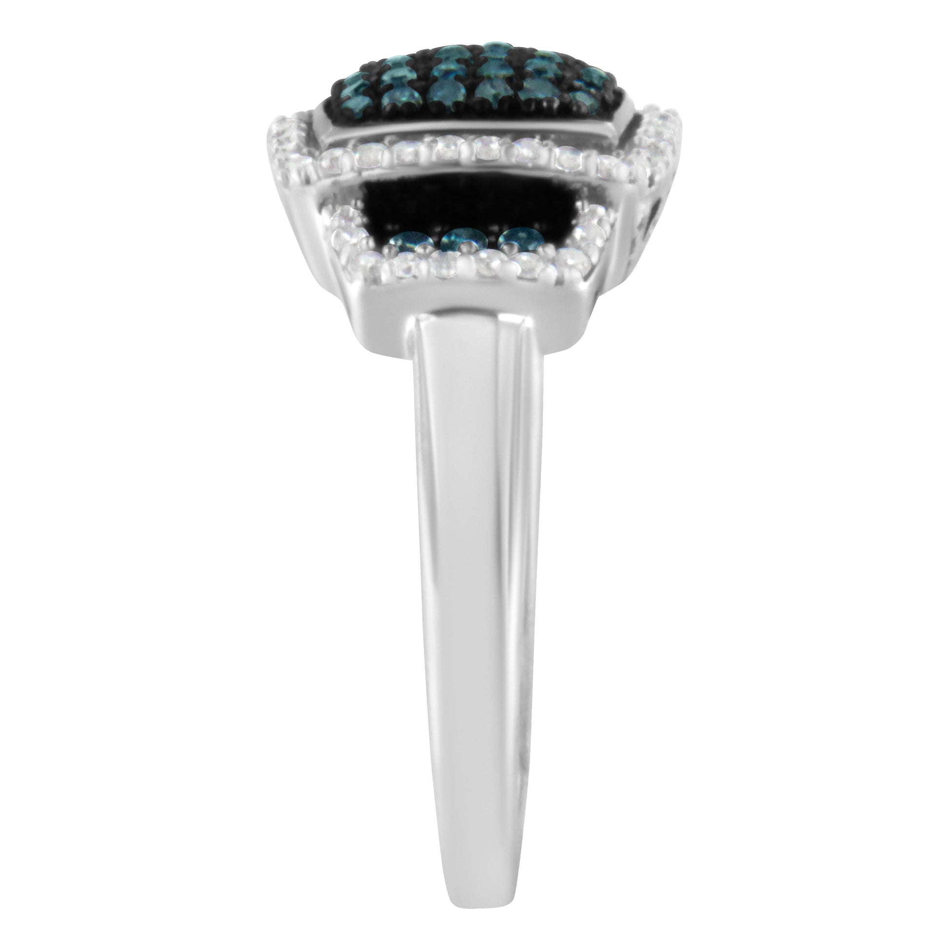 Black Rhodium Plated .925 Sterling Silver 1/2 Cttw White & Blue Diamond Square Halo Cocktail Ring (Fancy Blue & H-I Color, I2-I3 Clarity) - SIze 6 Bids.com