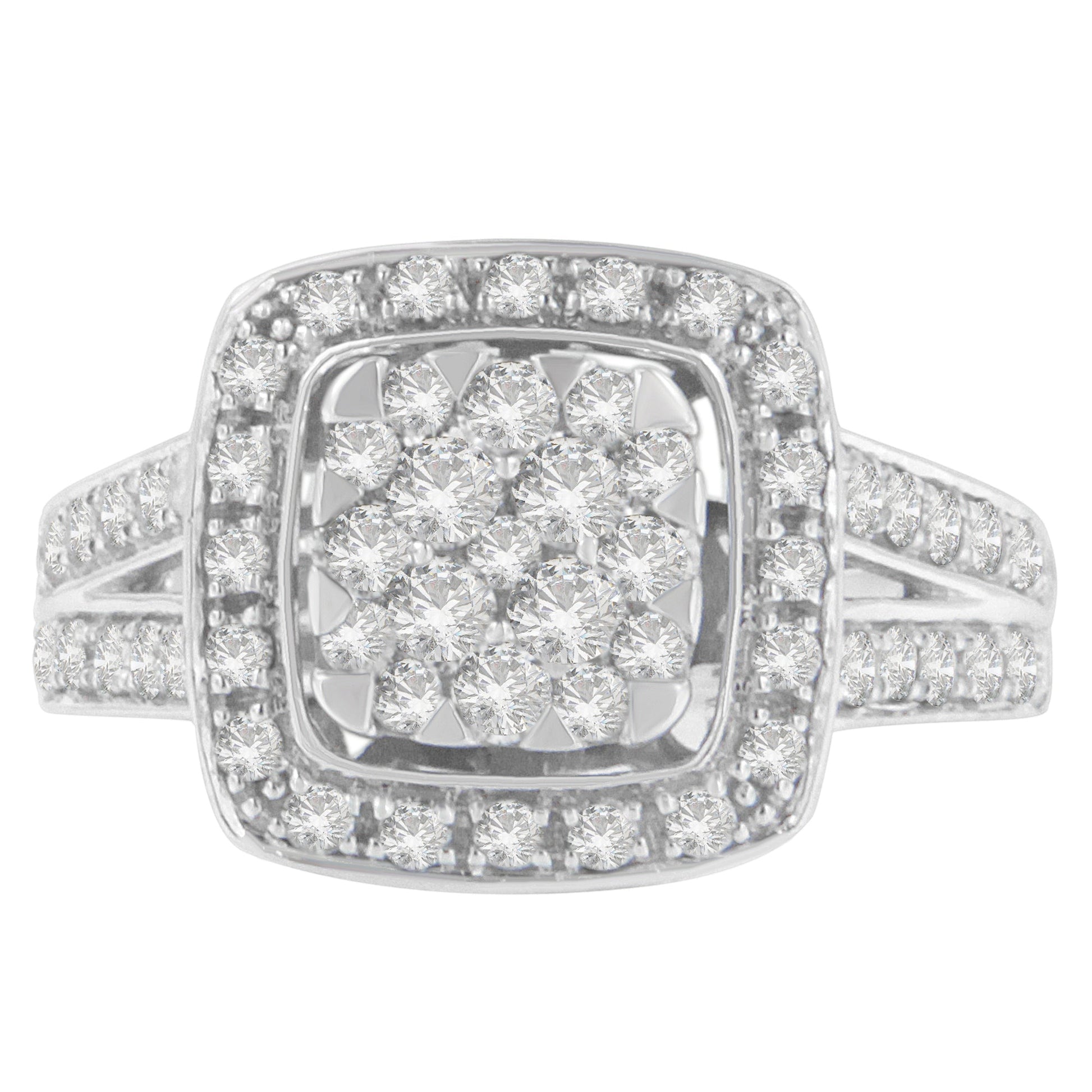 10K White Gold Diamond Cluster Ring (1 Cttw, H-I Color, SI2-I1 Clarity) - Size 6-1/2 Bids.com