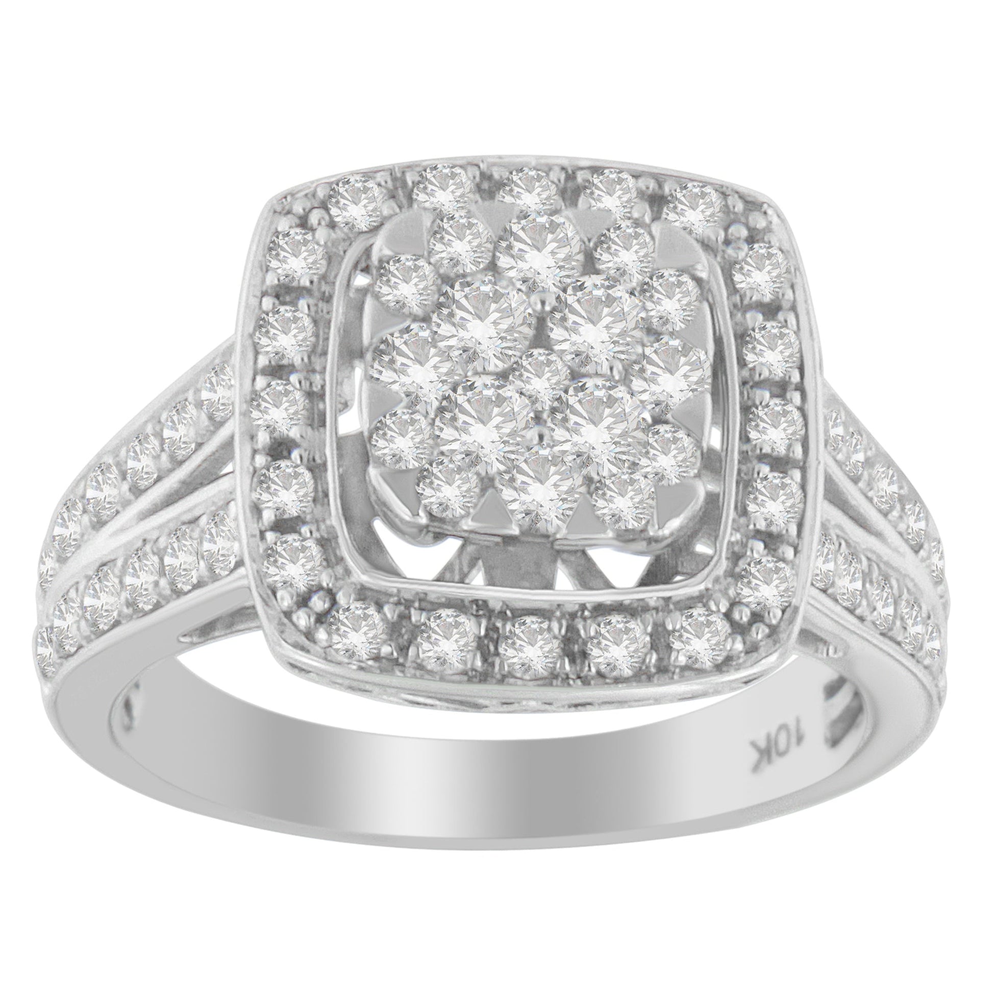 10K White Gold Diamond Cluster Ring (1 Cttw, H-I Color, SI2-I1 Clarity) - Size 6-1/2 Bids.com