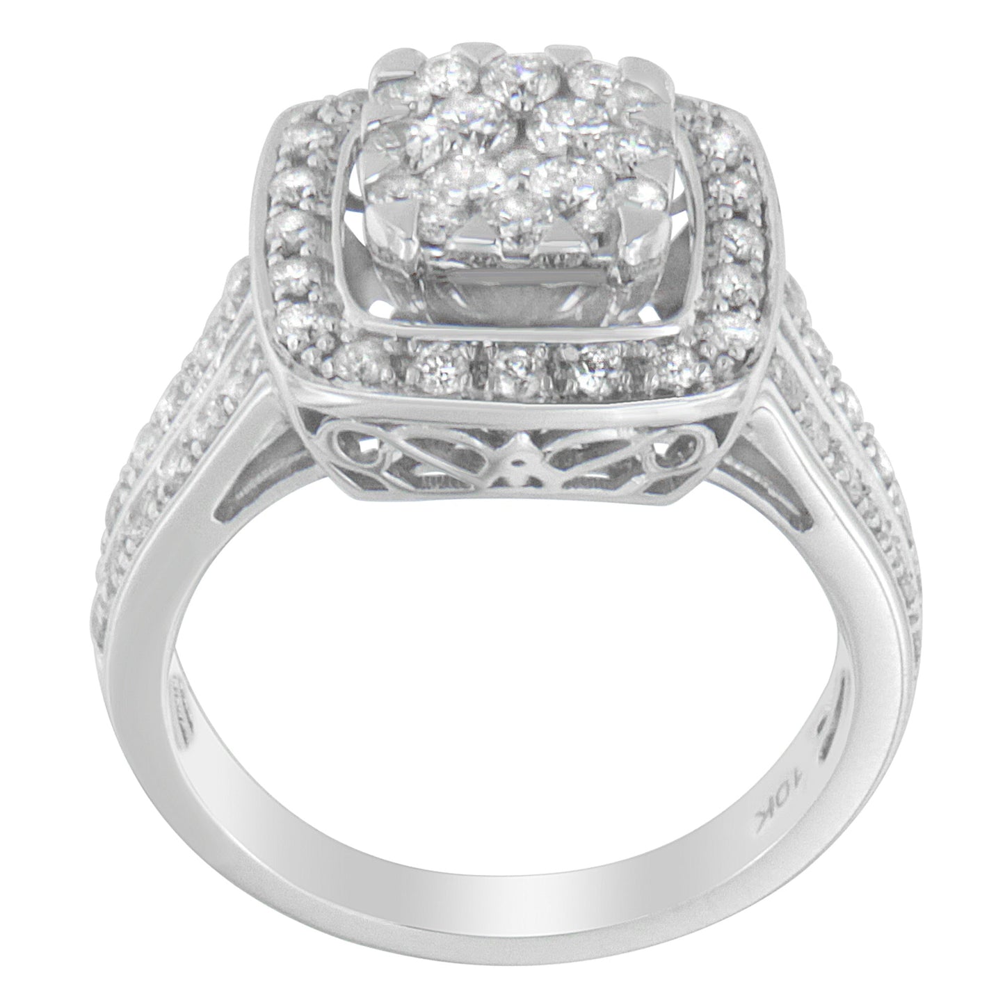 10K White Gold Diamond Cluster Ring (1 Cttw, H-I Color, SI2-I1 Clarity) - Size 6-1/2 Bids.com