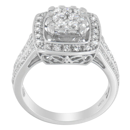 10K White Gold Diamond Cluster Ring (1 Cttw, H-I Color, SI2-I1 Clarity) - Size 6-1/2 Bids.com
