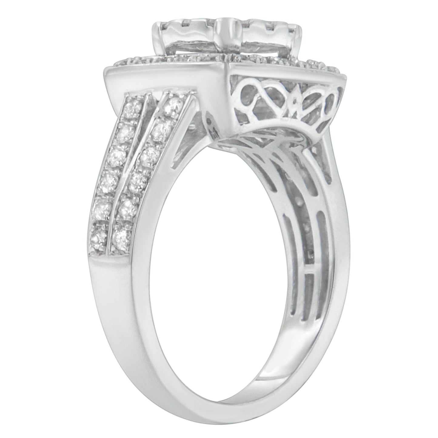 10K White Gold Diamond Cluster Ring (1 Cttw, H-I Color, SI2-I1 Clarity) - Size 6-1/2 Bids.com